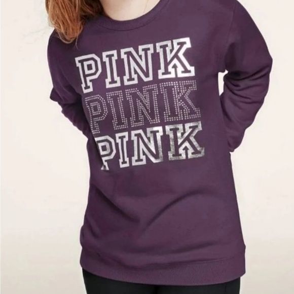 Pink VS Large Bling Crew Sweatshirt Top Victoria Secret - Picture 1 of 2